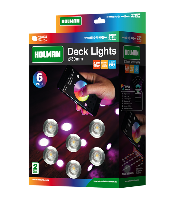 RGB 30mm Deck Light 0.3w Pack 6